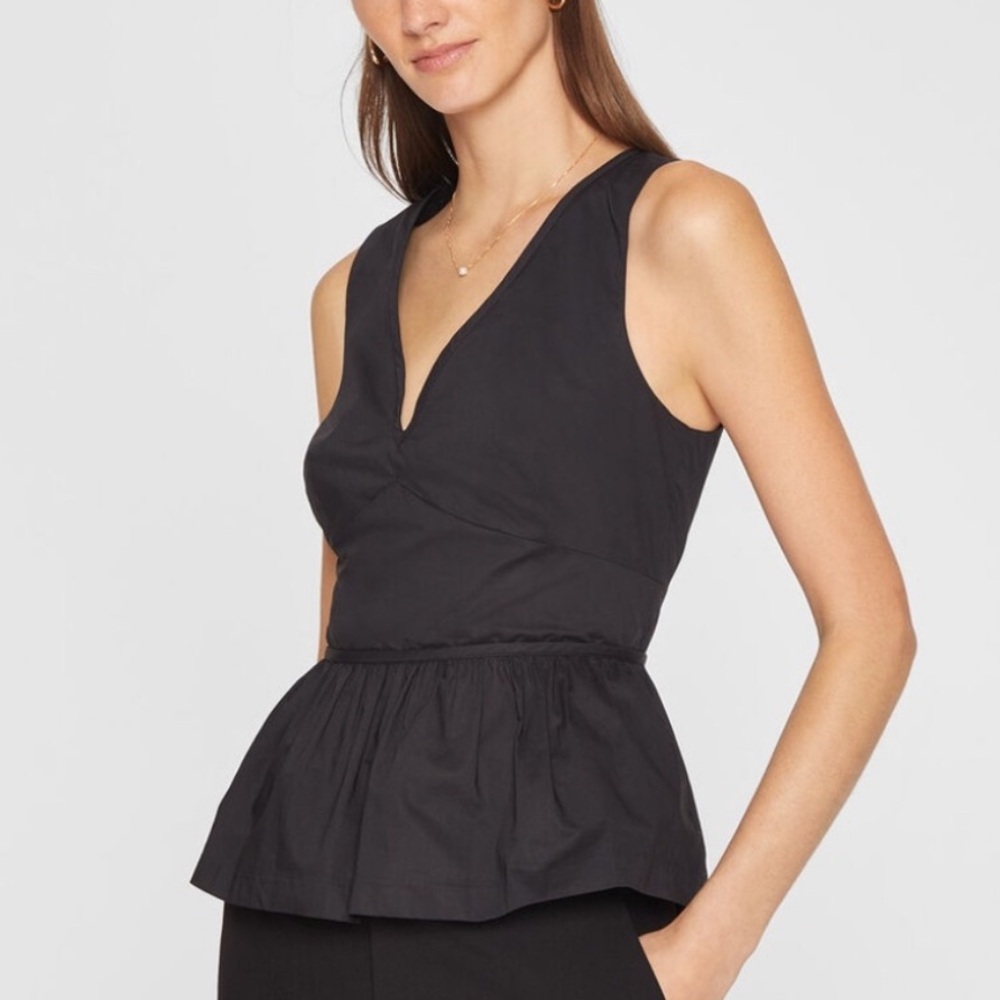 Club Monaco Black Peplum Top with V-Neckline